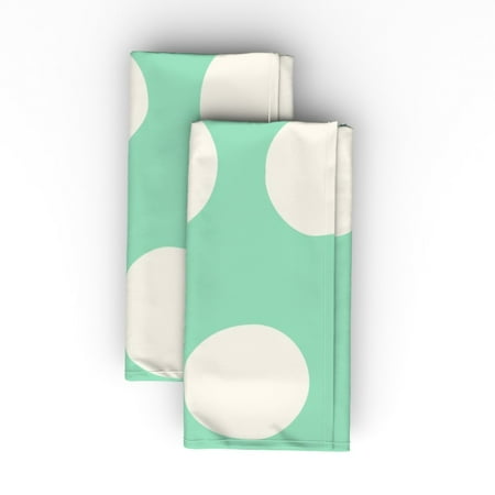 

Linen Cotton Canvas Dinner Napkins (Set of 2) - Dots Mint Polka Geometric Circles Midcentury Modern Nursery Gender Neutral Print Cloth Dinner Napkins by Spoonflower