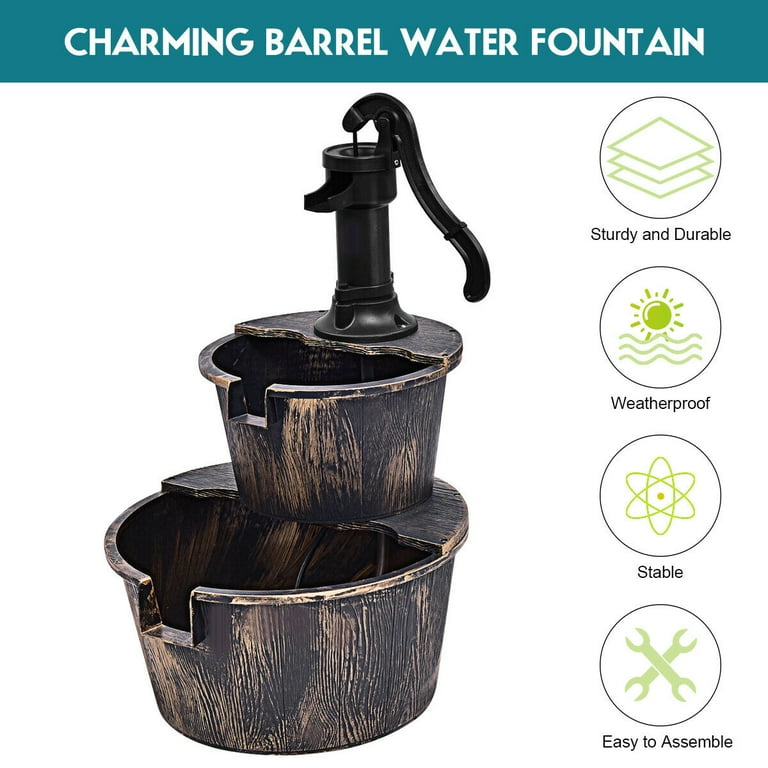 Gymax 2 Tier Barrel Waterfall Fountain Barrel Water Fountain Pump Outdoor Garden Gymax 2 Tier Barrel Waterfall Fountain Barrel Water Fountain Pump Outdoor Garden
