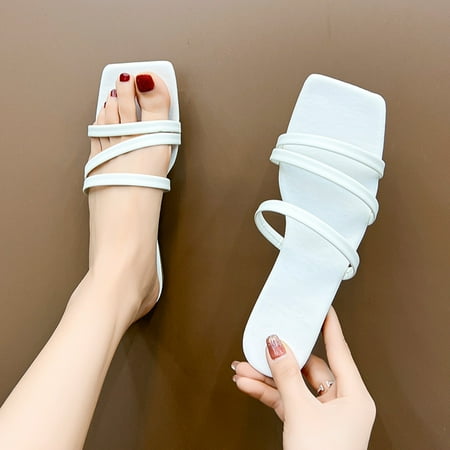 

Gubotare Cute Slippers Women s Open Toes One Band Ankle Strap Flat Sandals White 8