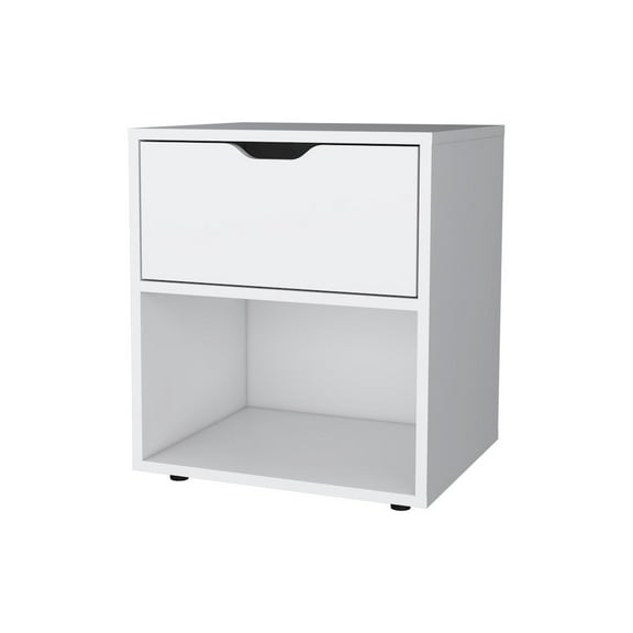 Fm Furniture Elliott Nightstand with Elegant Drawer and Open Shelf, White