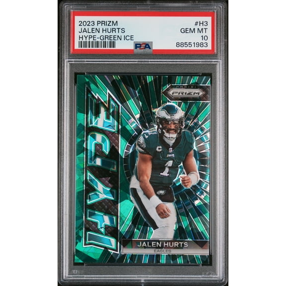 Jalen Hurts 2023 Prizm Hype Green Ice Football Card #H3 Graded PSA 10