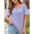 thumbnail image 2 of SHIBEVER Summer Tops for Women Casual Square Neck Shirts Short Sleeve Tshirt Fashion Eyelet Blouse Flowy Solid Color Shirt Loose Fit Purple Tunic Size M, 2 of 6