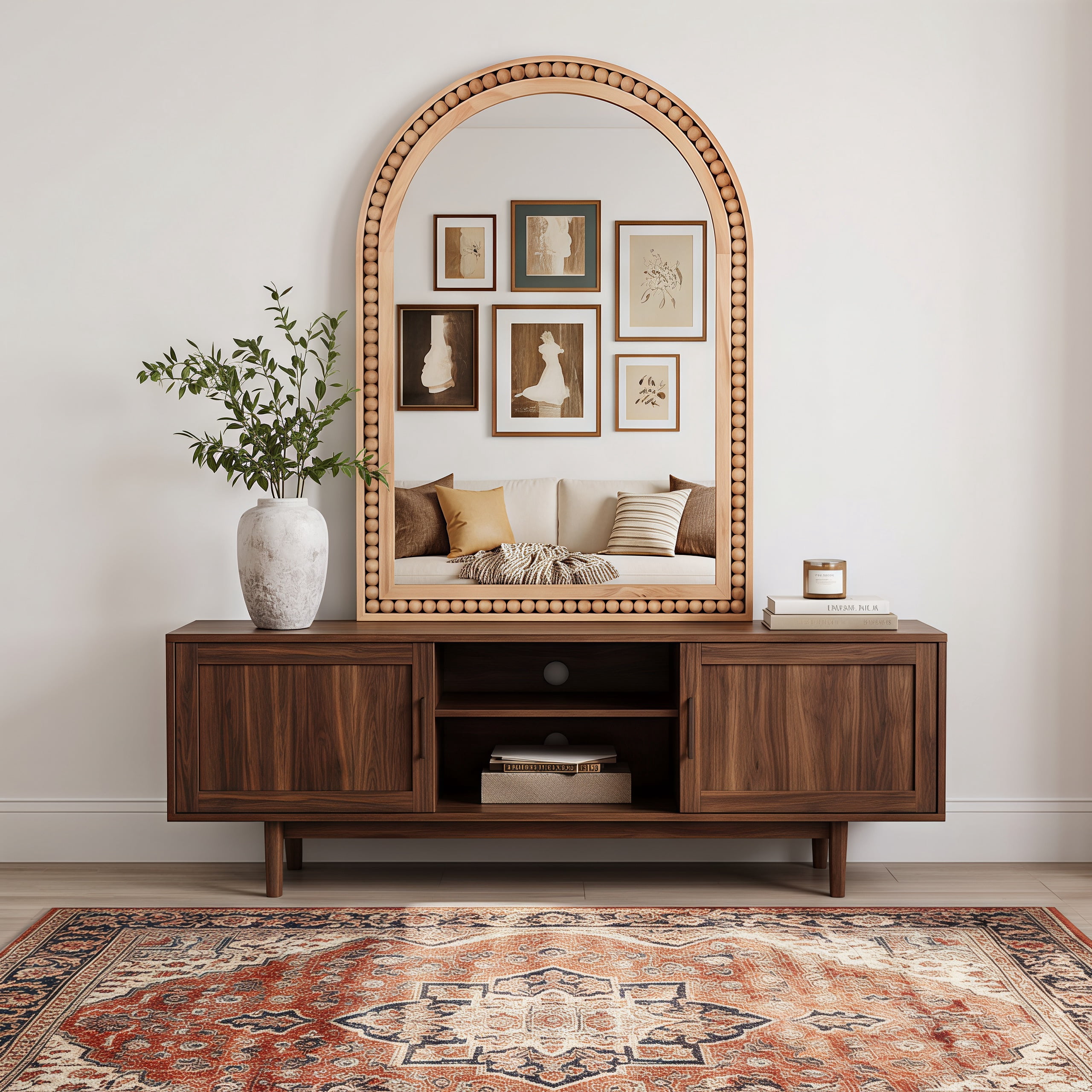 Leumius 36"x 24" Arched Bathroom Mirror Wall Mirror with Wooden Frame,Rustic Farmhouse Decor Mirror for Entryway, Bathroom & Living Room,Natural