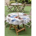 thumbnail image 4 of Outdoor Tablecloth with Umbrella Hole for Patio/Picnic/Party/Camping, Botanical Leaves Waterproof Table Cloth Round Cover Washable, Brown Gray Blue Leaf Summer Branches (Dia 54"), 4 of 9