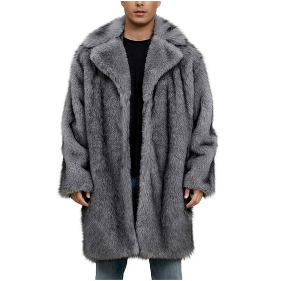 ZUKMRJPC Men's Vintage Faux Fur Coat Solid Color Lapel Soft Comfy Open Front Cardigans Long Sleeve Loose Fit Warm Thick Winter Long Coats