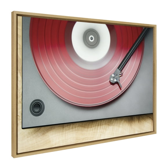 Kate and Laurel Sylvie Red Vinyl Framed Canvas Wall Art by Emiko and Mark Franzen of F2Images, 28x38 Natural, Vintage Music Photography Art for Wall