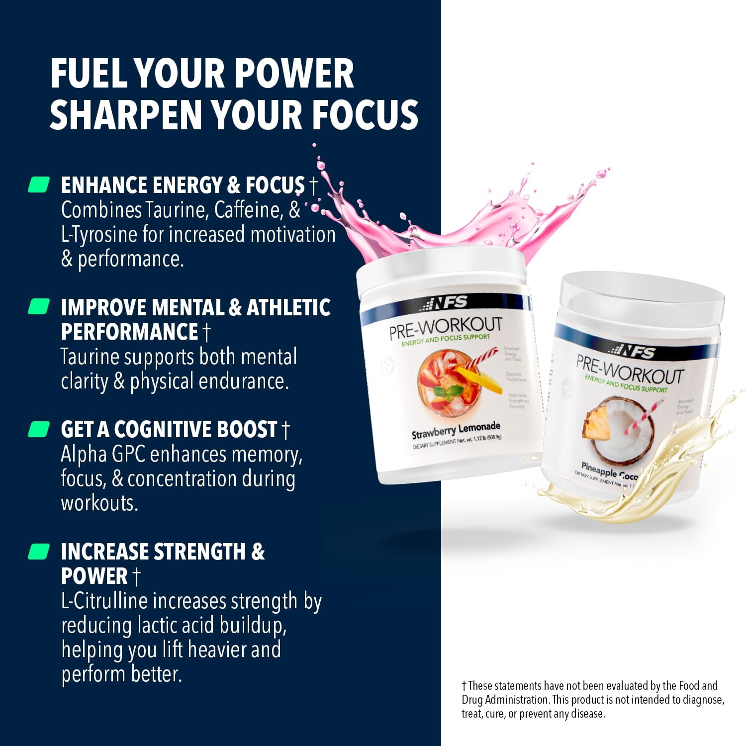 NF Sports Pre-Workout Powder – Energy, Focus, Strength & Endurance Support for Men & Women – Strawberry Lemonade – 25 Servings
