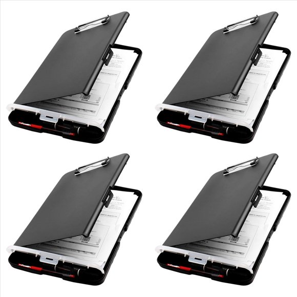 4X Clip Board Organizer Clipboards with Storage Nursing Clipboard Foldable File Folder Plastic Clipboard (Black)