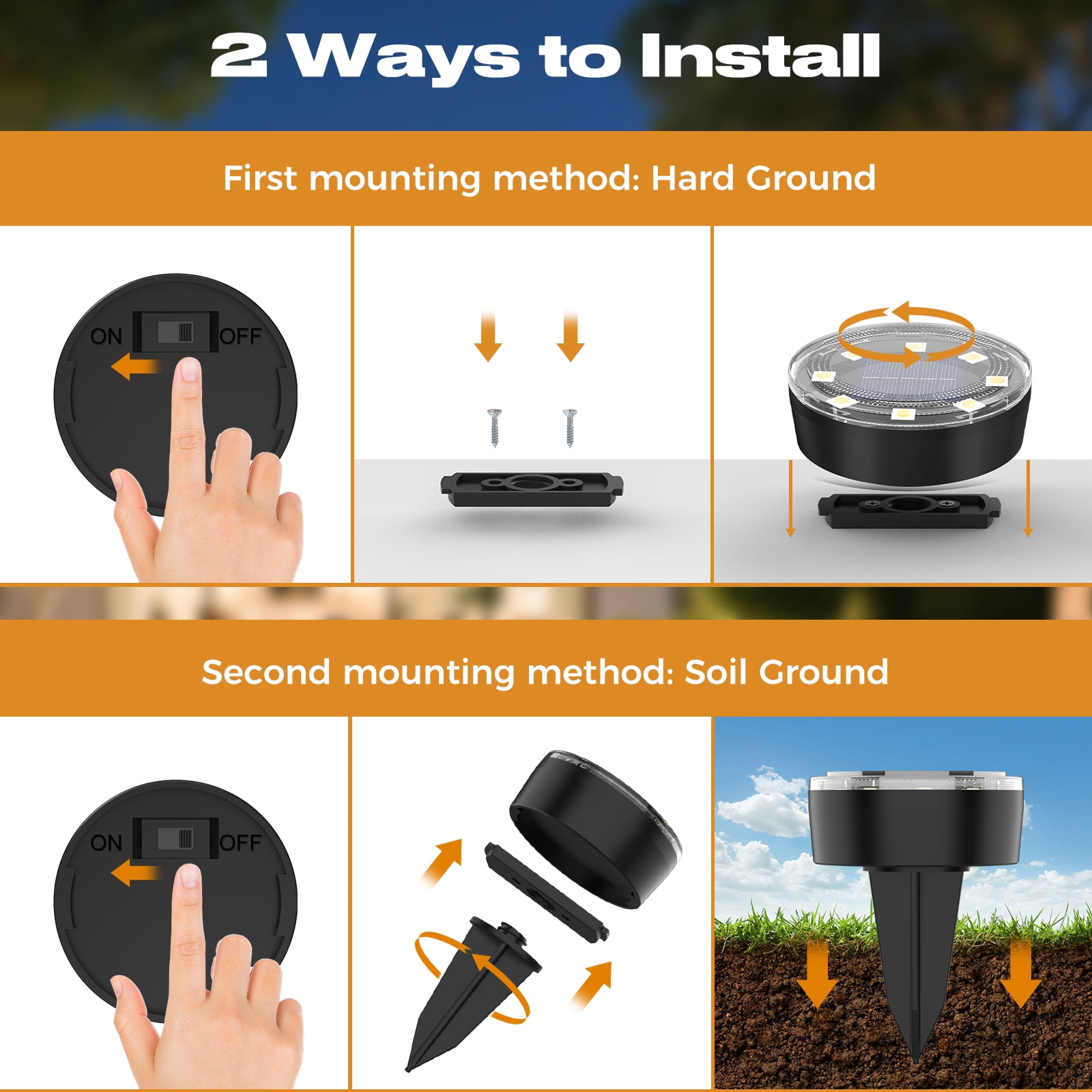 4 Pack Solar Mini Ground Lights Outdoor - 8 LED Disc Lights with Flat Design IP44, Solar-Powered Pathway Lights for Garden, Lawn, Patio, Yard, Path & Landscape ( Warm White)