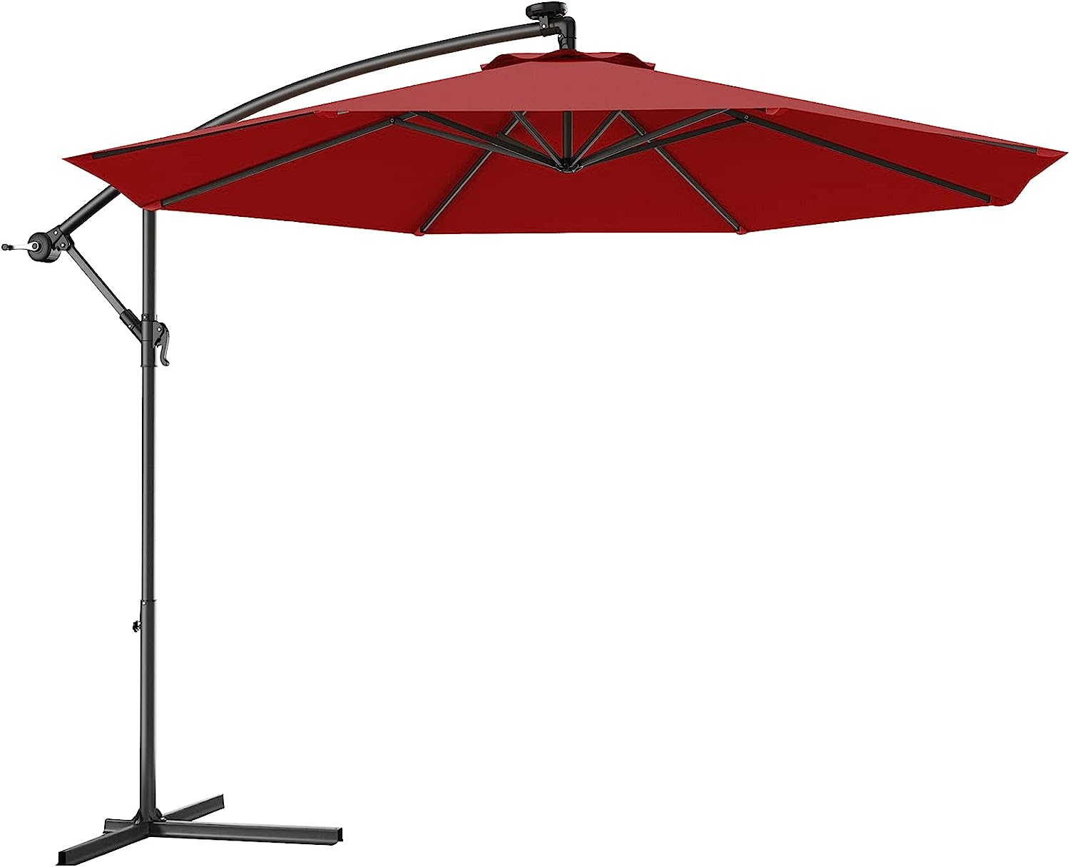10Ft Offset Patio Umbrella Cantilever Umbrella, Outdoor Hanging Market Umbrella W/Crank & Cross