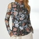 thumbnail image 1 of MHFRRA Blusa de Manga Larga de Malla Floral para Mujer con Aberturas para Los Pulgares, Elegante Camisa de Capas para Otoño Negro, 1 of 7