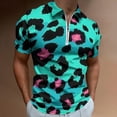 thumbnail image 2 of Blue Pink Leopard Skin Men Zipper T-shirt Summer Casual Short Sleeve T-shirt Top, 2 of 7