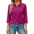 thumbnail image 2 of Nestiefly Polo Shirts for Women 3/4 Sleeve Tops Golf Tees Collared Cotton Shirt Business Casual Womens Tops Purple XL, 2 of 5