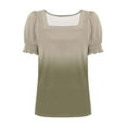 thumbnail image 5 of Womens Tops Plus Size Short Sleeve Square Neck Gradient Printing Casual Loose T-shirt Khaki XL, 5 of 6