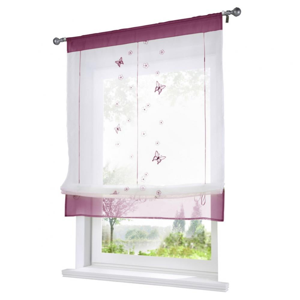 Lifting Flower Roman Curtain Sheer Bedroom Window Voile 80x100cm Purple 