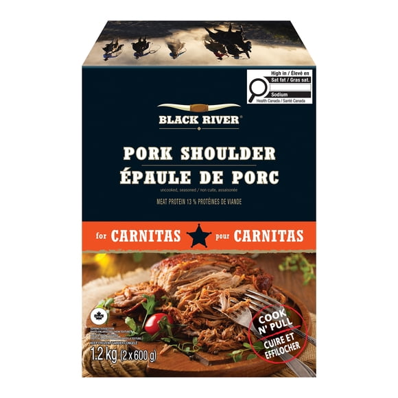 BLACK RIVER Pork Carnita Pork Shoulder Portion , 2pieces x 600g=1.2kg per unit, frozen box, 6 units in a case, 1.2kg / 2 x 600g / 6 count