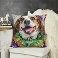 thumbnail image 2 of YINGXI Throw Pillow Cushion Cover, Basset Hound Dog Wearing a Jester Hat Neck Garland Bead Necklace, Decorative Square Accent Pillow Case,White Brown 22x22in, 2 of 5