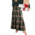 thumbnail image 5 of Women’s Long Plaid Skirt Elastic Waist Tiered Maxi Skirt Lightweight Soft Fabric Casual Style for Daily Wear Dark Green 2XL, 5 of 6