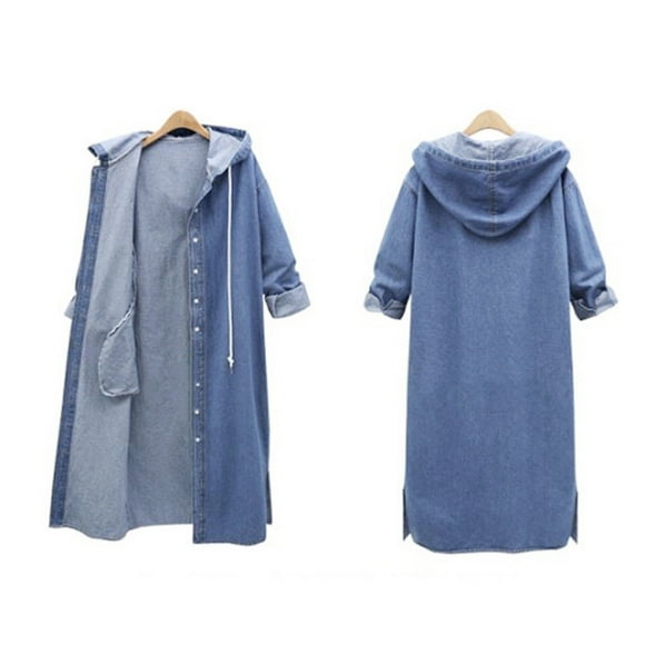 Wefuesd Womens Sweaters, Women Hooded Casual Long Sleeve Denim Jacket Long Jean Coat Outwear Overcoat, Sweaters for Women, Winter Jackets for Women, Light Blue M