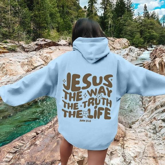 SIYUDAN Womens Sweatshirt Hoodies Jesus Loves You Hooded Sweatshirts Letter Print Christian Sweatshirt Oversized Pullover Hoodies For Women Fall Tops Women Fashion