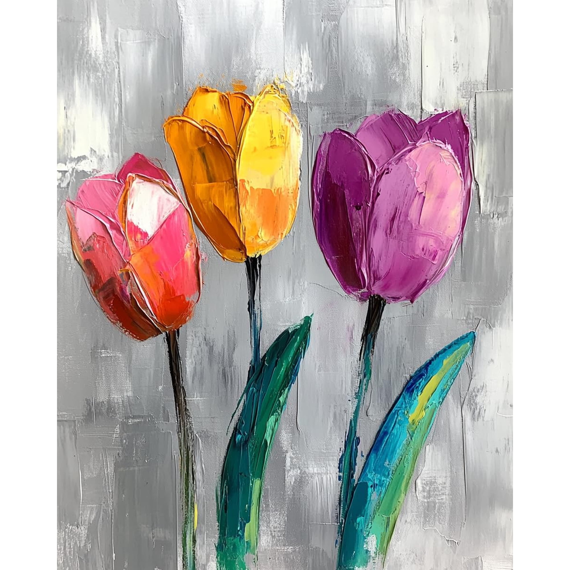 DIY Cross Stitch Kit Simple Colorful Tulips 11CT Embroidery Kit with Pattern Stamped Count by Numbers Craft Kit 40x50cm-6