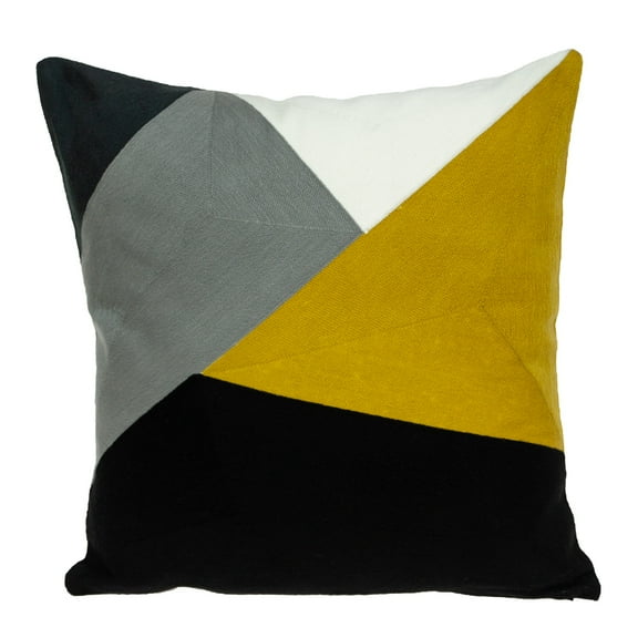 Nassau Collection 20" Yellow and Black Geometric Embroidered Square Throw Pillow