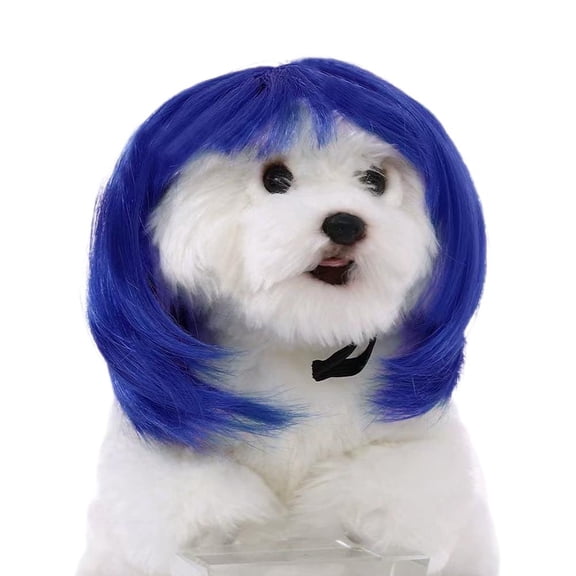 OADUKQ Pet Wig for Dogs, Adjustable Dog Hairpiece with Elastic, Halloween Party Photo Props and Cosplay, Blue, 5.51 X 7.09 in