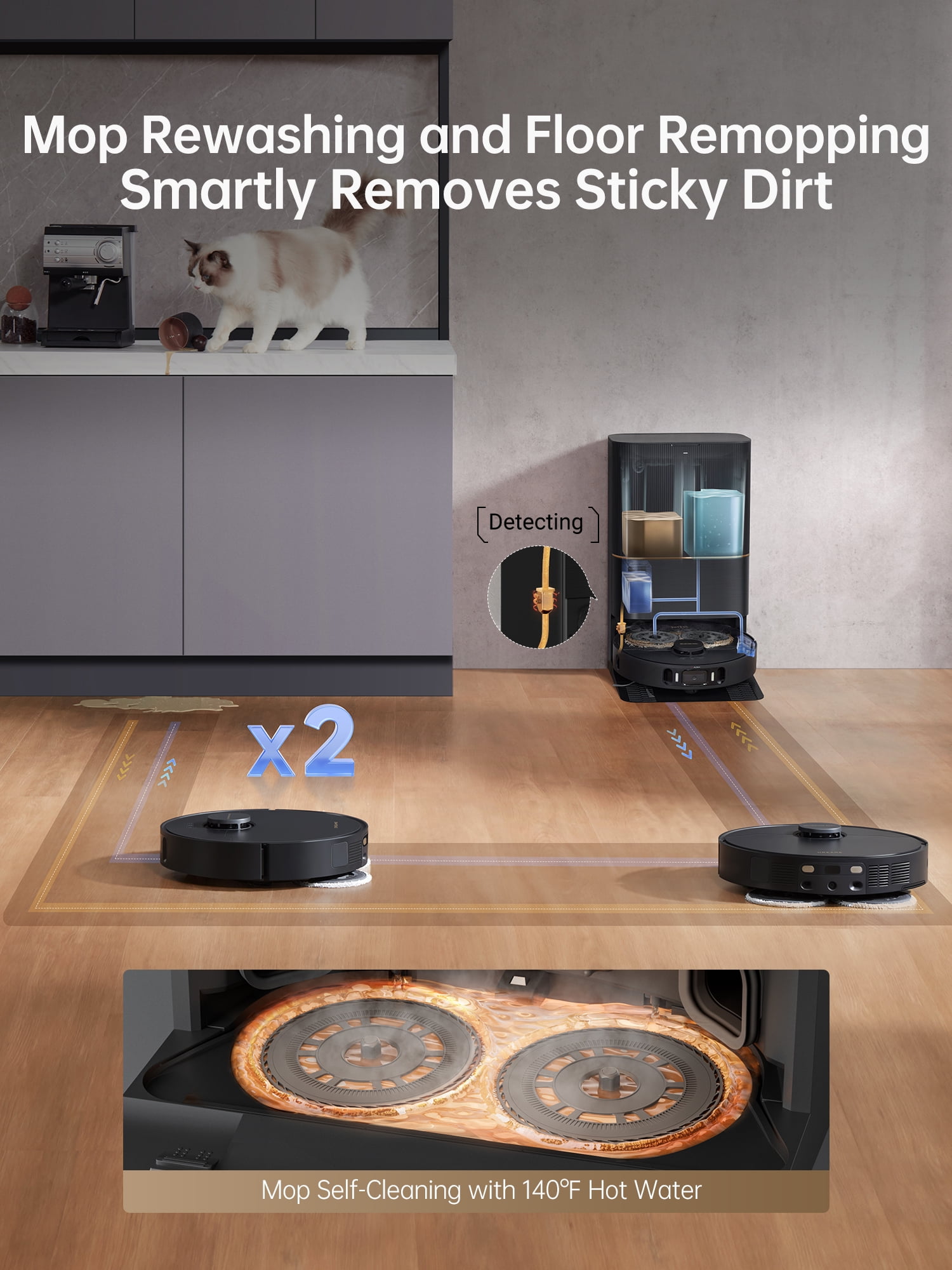 Dreame X30 Ultra Robot Vacuum Cleaning Bundle, 3 Extra Dust Bags, 8300Pa Suction, Mop Extend and Mop Self Cleaning with 140°F Water, Removable & Liftable Mop, Self Water Refilling, Mop Self Drying