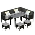 thumbnail image 6 of JERFIT 7-Piece Outdoor Patio Furniture Set with Tempered Glass Table, Waterproof Cushions, All-Weather Wicker, Space Saving Bistro Set for Garden, Patio, Balcony (Blue & Grey), 6 of 7