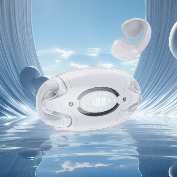 Earbuds Wireless, Hwkond Transparent Noise-canceling Digital Display Wireless Headset Ear Clip 5.3 True Stereo Bluetooth Headset Long Life One Hand Control, White, Up to 60% Off