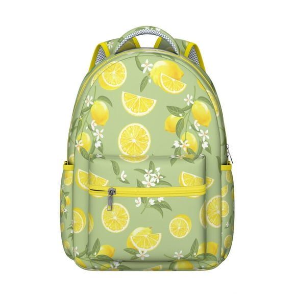 Lemons Students Backpack Cute Yellow Fruit School Bag with Vintage Bright Floral Design, Comfortable and Durable