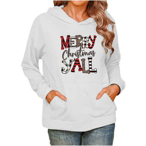 Tetras Women 2024 Fall Top,Merry Christmas Women's Christmas Print Round Neck Long Sleeve Pullover Sweatshirt