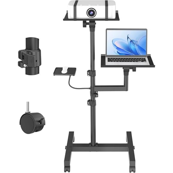 2 Shelves Mobile Projector Stand, Rolling Laptop Stand Adjustable Height to 47 Inches, Podium Stands with Ventilated Tray, Heavy Duty, Laptop Floor Stand for Office, Home, Stage