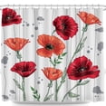thumbnail image 1 of Whimsical Rideau de Douche Rouge & Orange - Design Floral Vintage, 1 of 4