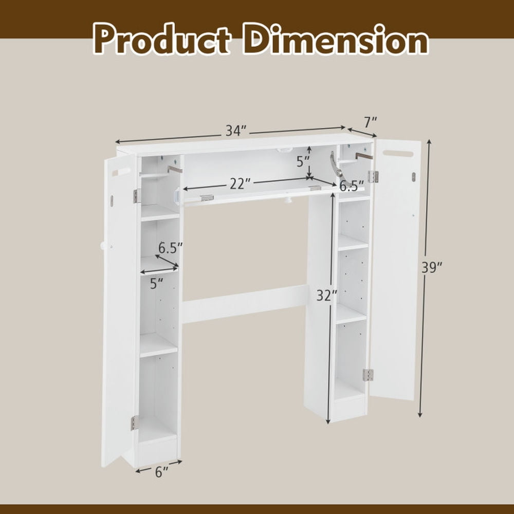 Finihen Toilet Storage Cabinet, Bathroom Cabinet Organizer, Over The Toilet Bathroom Cabinet with Adjustable Shelves and Paper Holder, for Bathroom, White