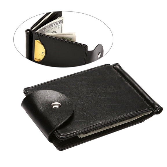 IFANLANDOR Men Fashion Small Wallet Clip for Business People 1Pack Black PU Leather Anti-RFID Coin Purse 11*8*0.4In