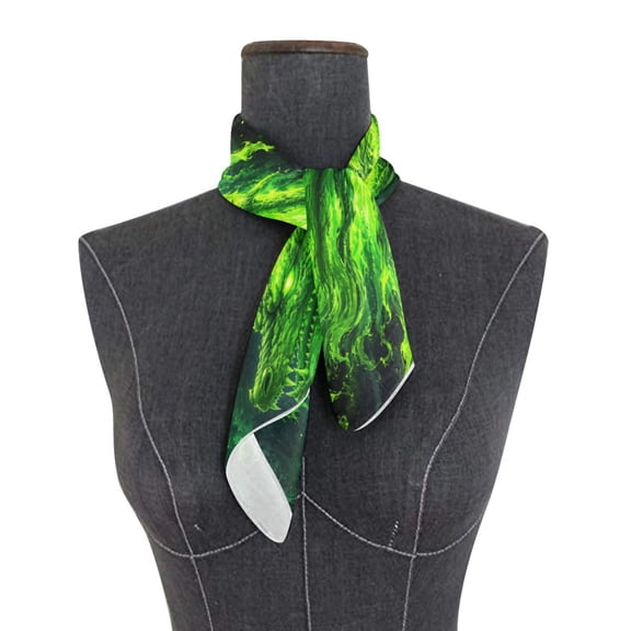 Square Scarf 24x24 Inch Mythical Green Dragon Flame Silky Satin Sun Protection Neck Scarf for Women Multi-Purpose Head Wrap Bandana for Hair Bag Decoration
