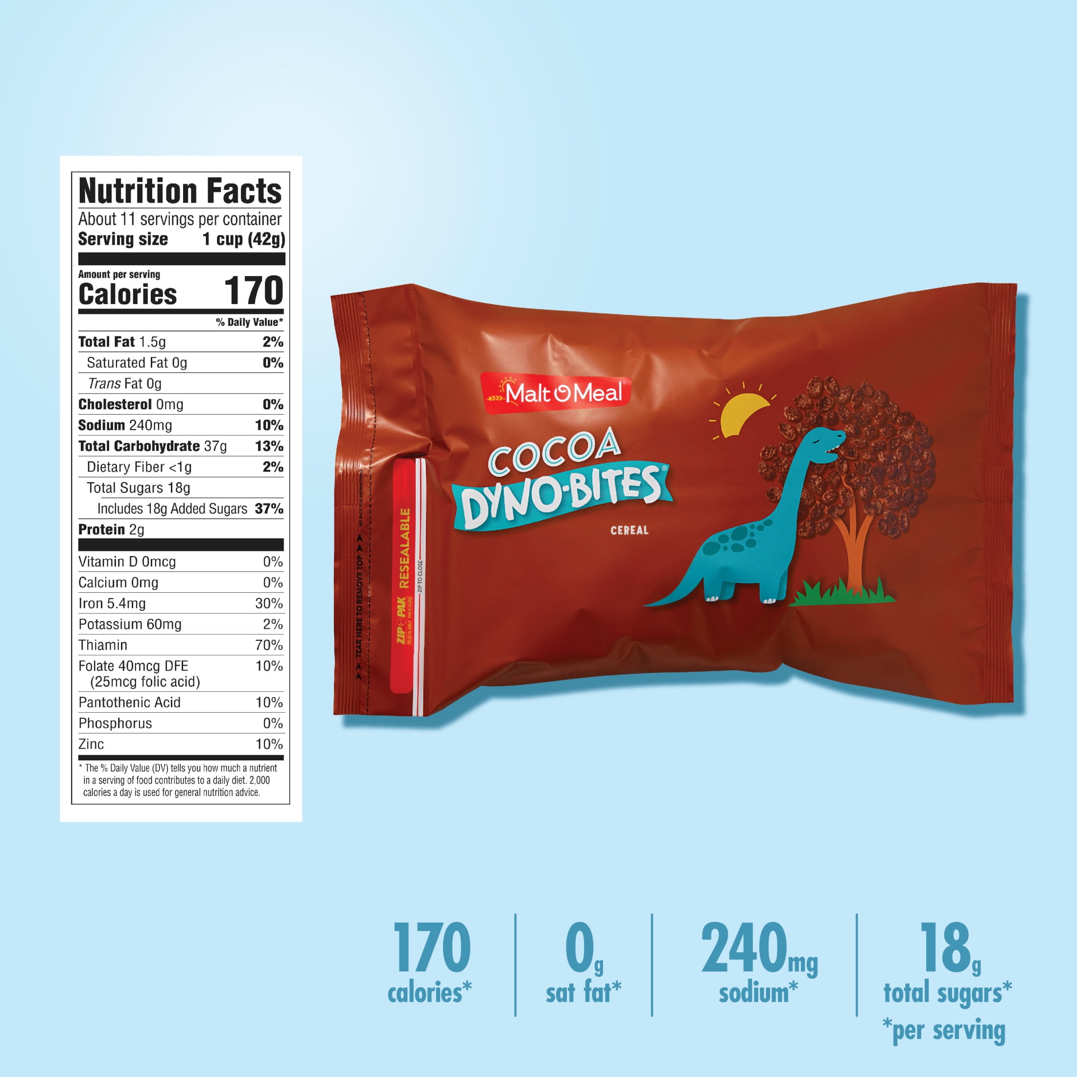 Malt-O-Meal Cocoa Dyno Bites Gluten Free Breakfast Cereal, 17 oz Resealable Bag
