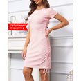 thumbnail image 5 of wowrosy Casual Short Sleeve Summer Dress for Women Crew Neck Stretchy Ruched Bodycon Dresses Sexy Ribbed Club Mini Dress, 5 of 7