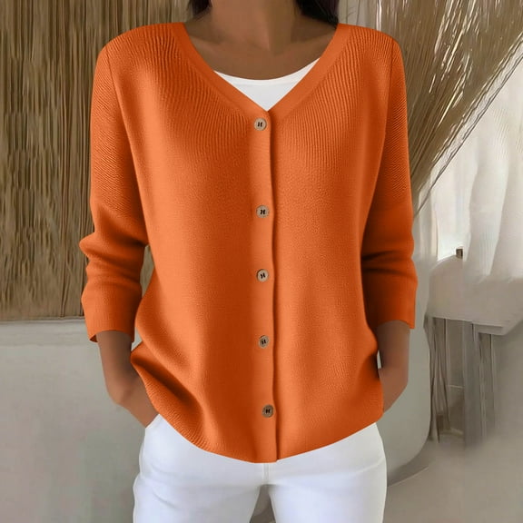 HongQid Women's Button Down Crew Neck Long Sleeve Soft Knit Cardigan Sweater