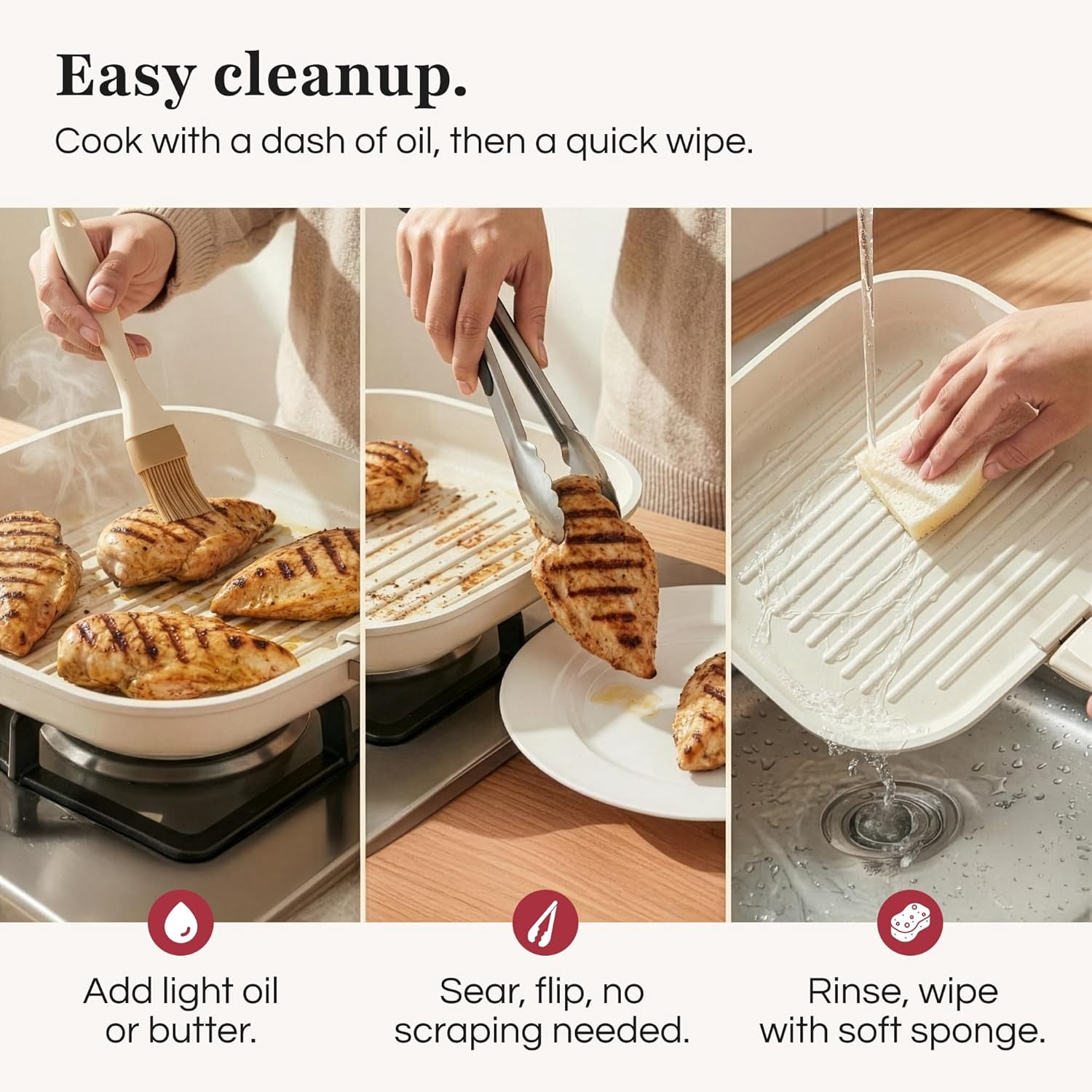 Non-Stick Square Grill Pan for Indoor Cooking - Detachable Handle Aluminum Frying Pan with
