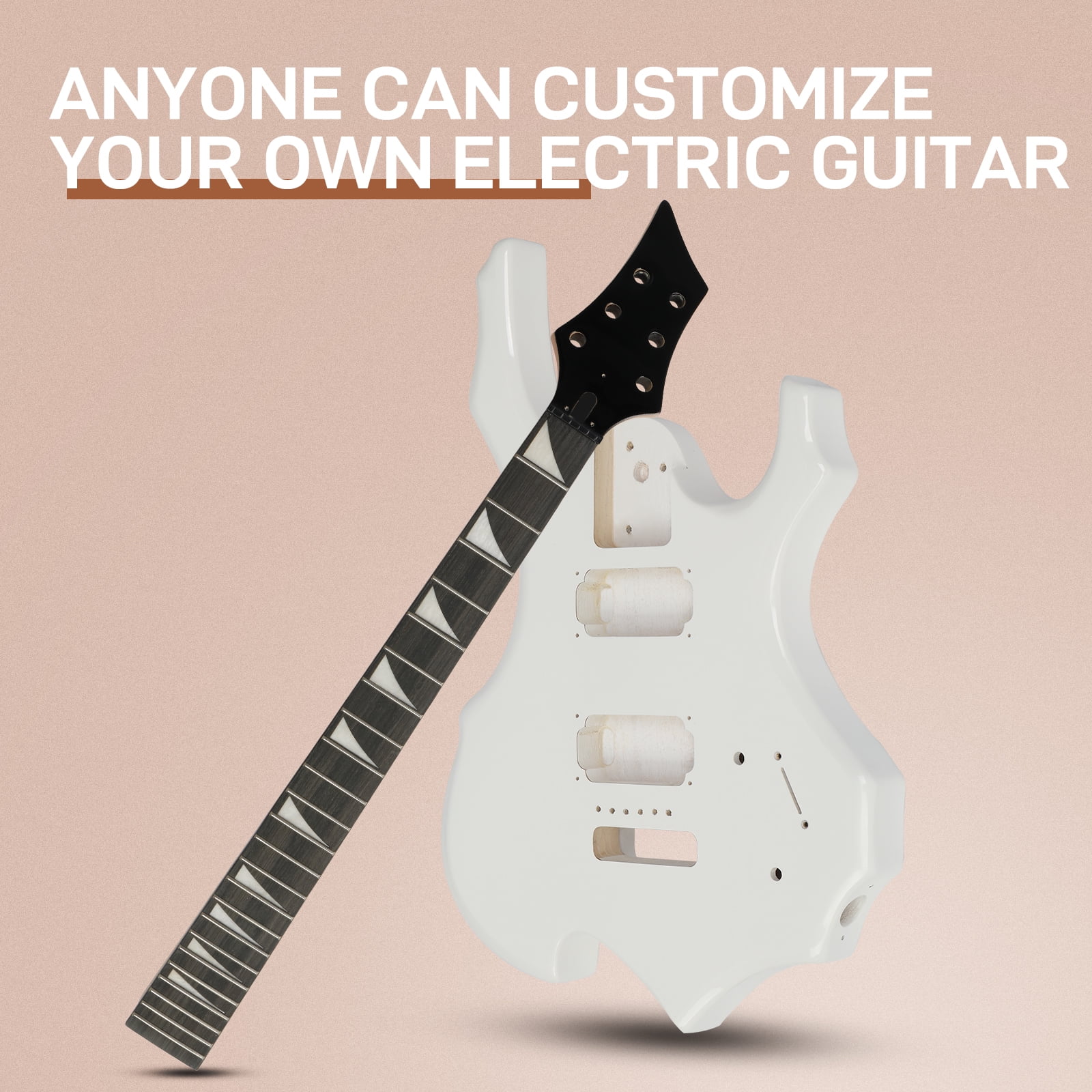 Ktaxon DIY Flame Shaped Electric Guitar Kits 6 String HSH  with Mahogany Body, Maple Neck and Accessories White