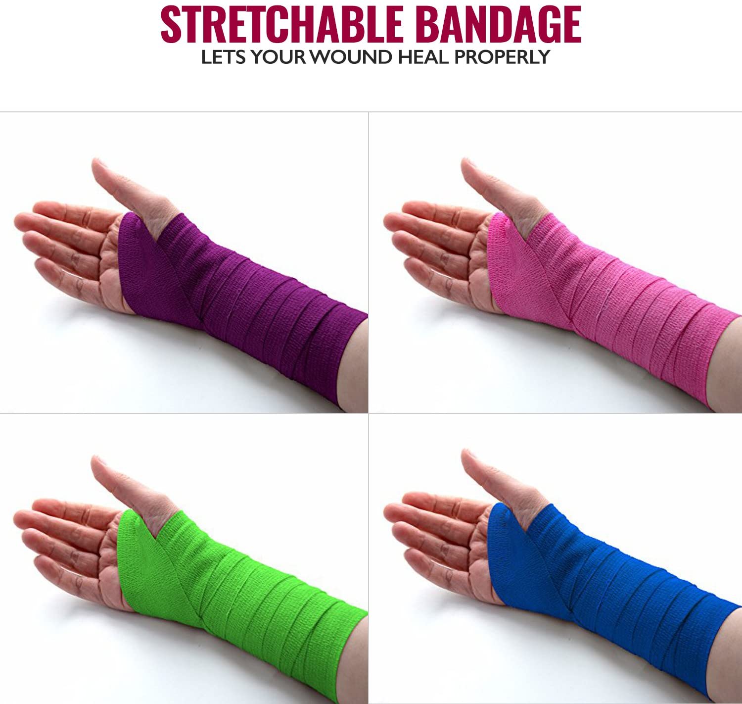 MEDca 3"x5 Yards Self-Adherent Cohesive Wrap Bandages, 12 Count, Strong Elastic