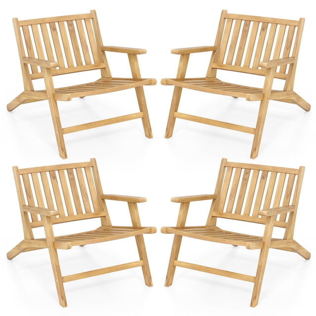 Gymax 4PCS Teak Wood Outdoor Reclining Chair w/ Comfortable Backrest & Armrests