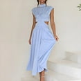 thumbnail image 4 of ZenCart Women's Summer Sleeveless Long Dress Mock Neck Waist Hollow-Out Maxi Dress A Line Pleated Cocktail Party Dress, 4 of 8