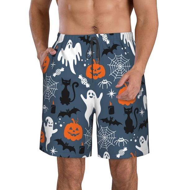 Balery Halloween Traje de Baño Estilo Hawaiano para Hombre, Shorts de Secado Rápido con Bolsillos-Large