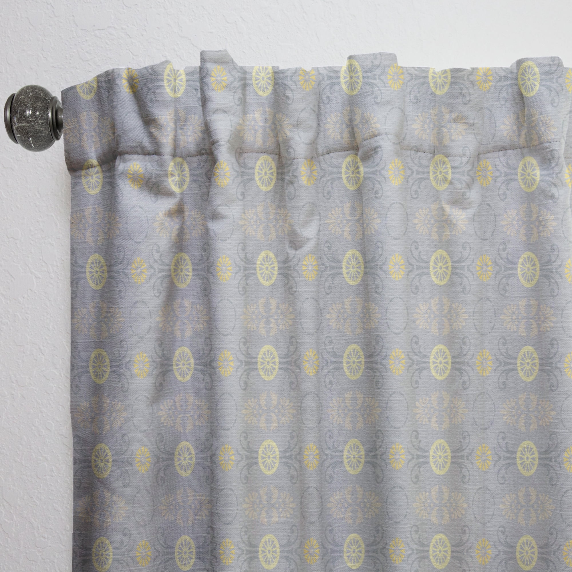 Designart Golden Cornflower Retro Pattern Modern Grey Abstract Rod Pocket Semi-Sheer Curtains