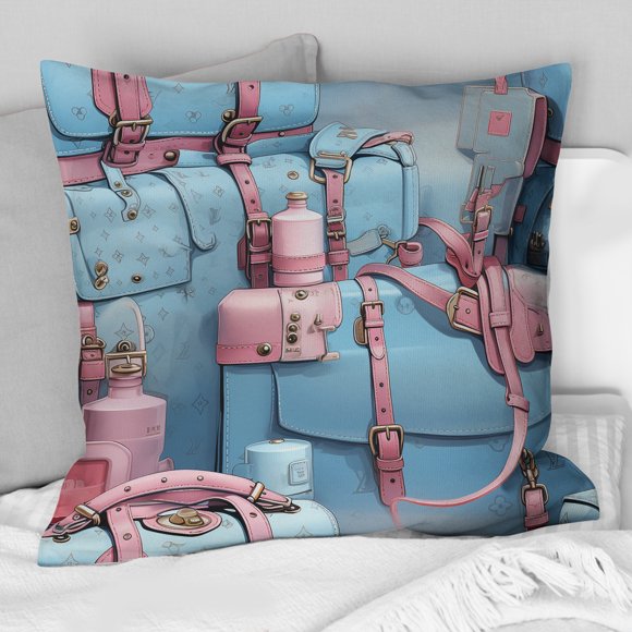 Designart "Chic Designer Bagage en Rose Pop Art" Coussin Glamour - Coussin Glamour pour Canapé - Insert et Housses de Coussins pour Décoration de Salon