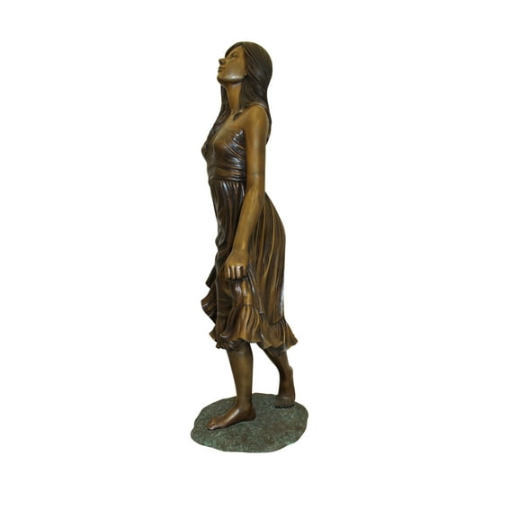 Lady holding her Skirt Bronze Statue -  Size: 32"L x 17"W x 53"H.