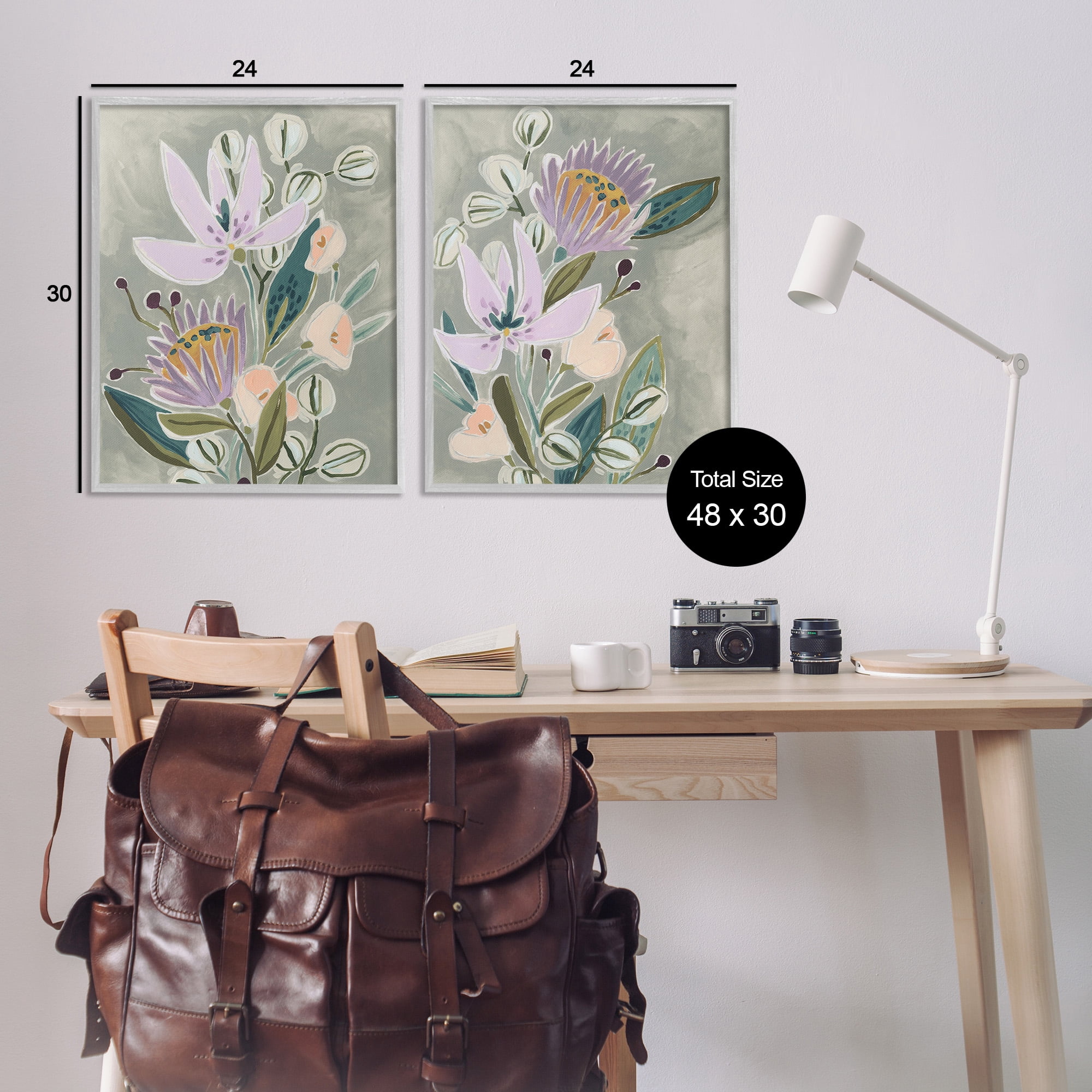 Stupell Industries Abstract Purple Floral Arrangement Botanical & Floral Painting Gray Framed Art Print Wall Art, 24 x 30, Set of 2